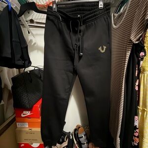 True Religion Black Joggers with Gold Emblem